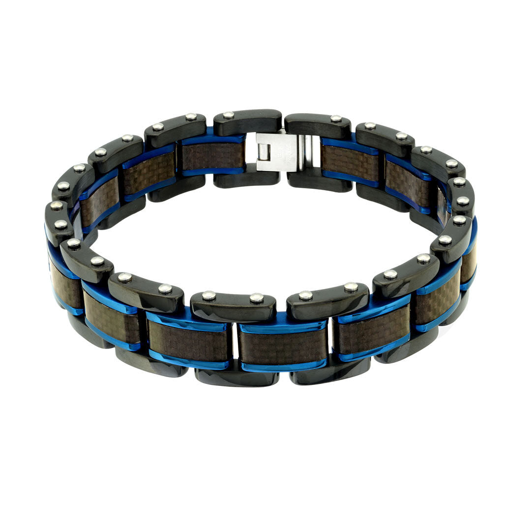 Giulia Ion Plated Stainless Steel and Carbon Fiber Link  Bracelet