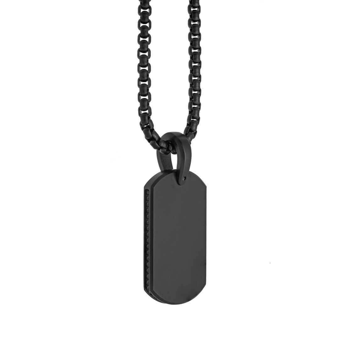 Flyer Black Ion Plated Studded Stainless Steel Dog Tag