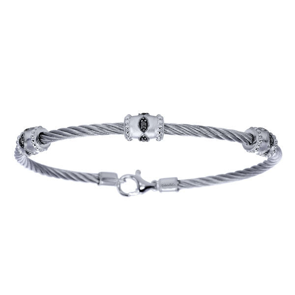 Royal Black Diamond Cable Bangle Bracelet