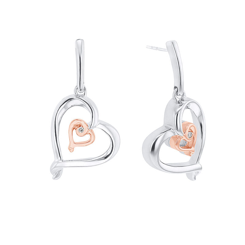 Silver Adjoining Heart Diamond Earrings