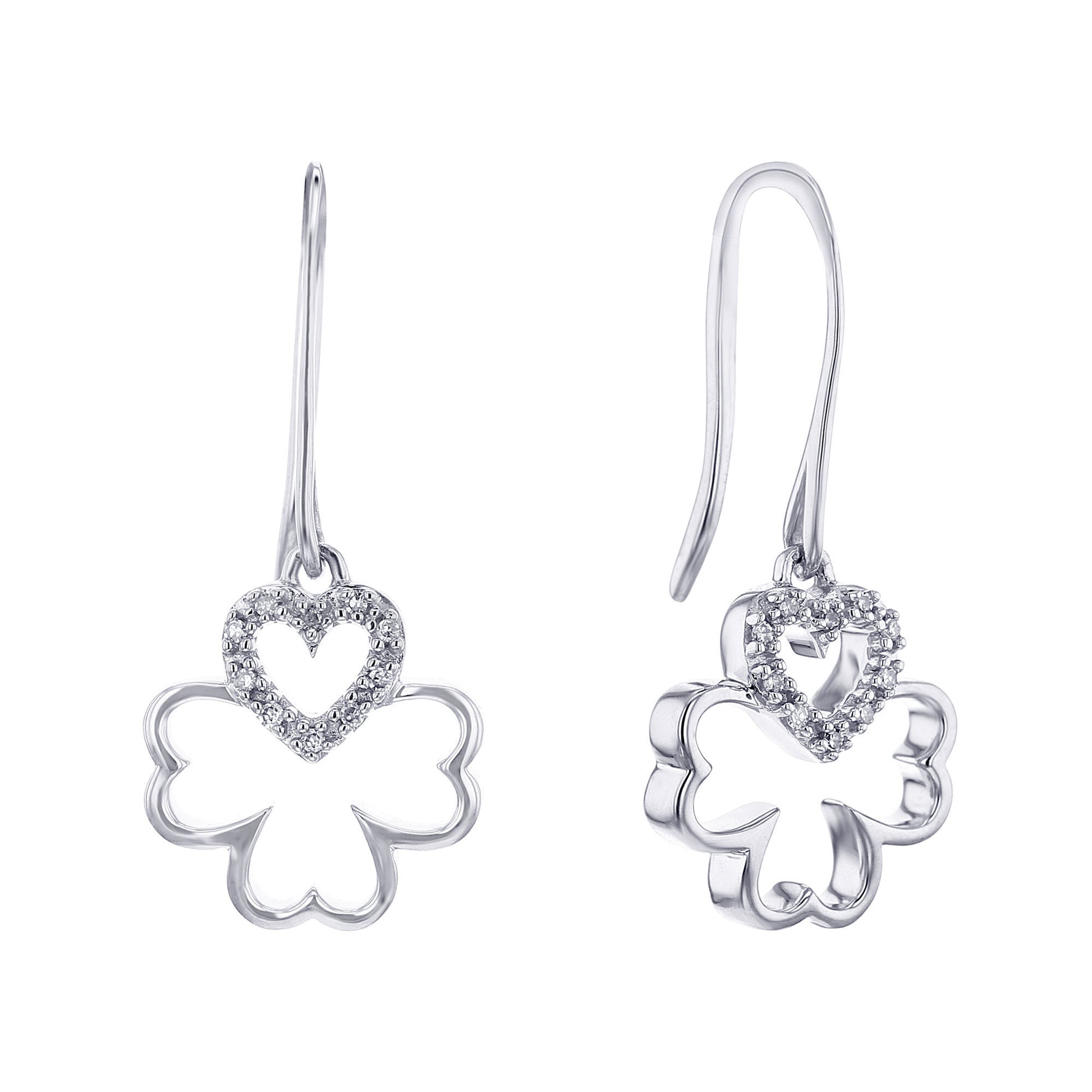Silver Lucky Heart Diamond Earrings