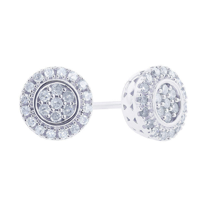Silver Round Halo Diamond Earrings