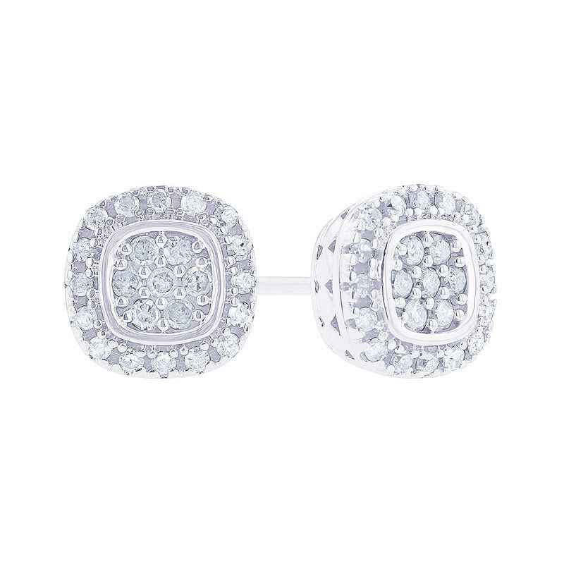 Silver Cushion Halo Diamond Earrings