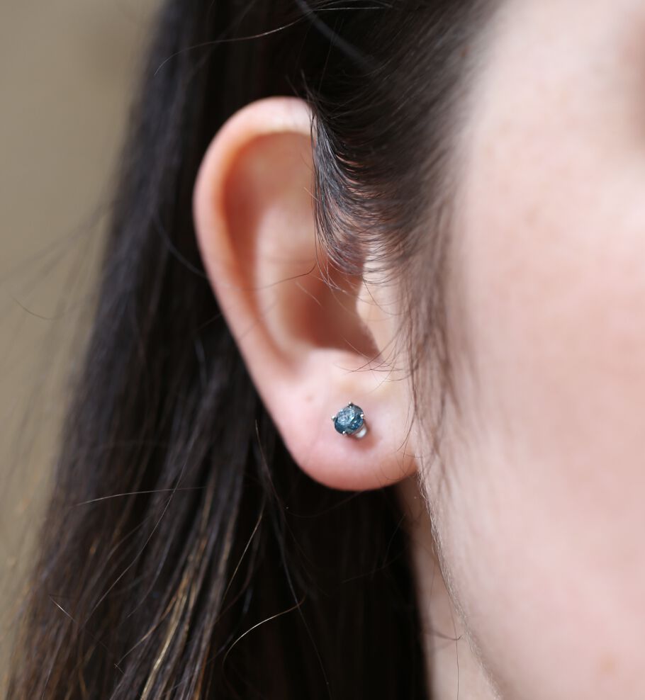 Sky Blue Diamond Stud Earrings 1/3ct