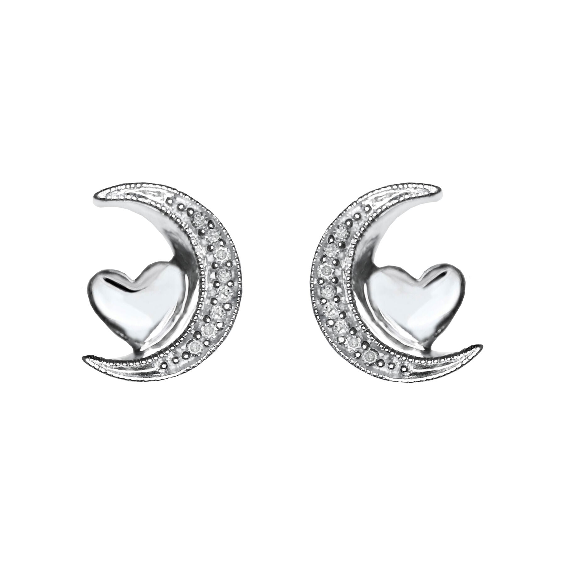 Silver Moon and Back Diamond Earrings