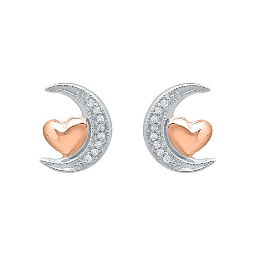 Silver Moon and Back Rose Diamond Earrings
