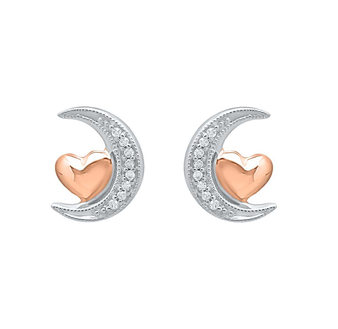 Silver Moon and Back Rose Diamond Earrings
