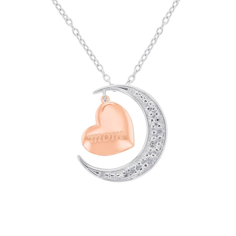 Silver Moon and Back Mom Diamond Necklace