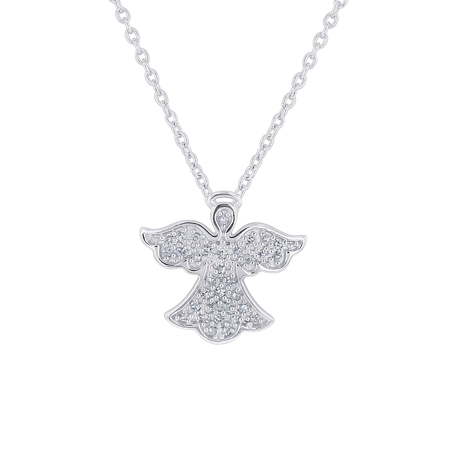 Silver Guardian Angel Diamond Necklace