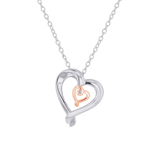 Silver Adjoining Heart Diamond Necklace