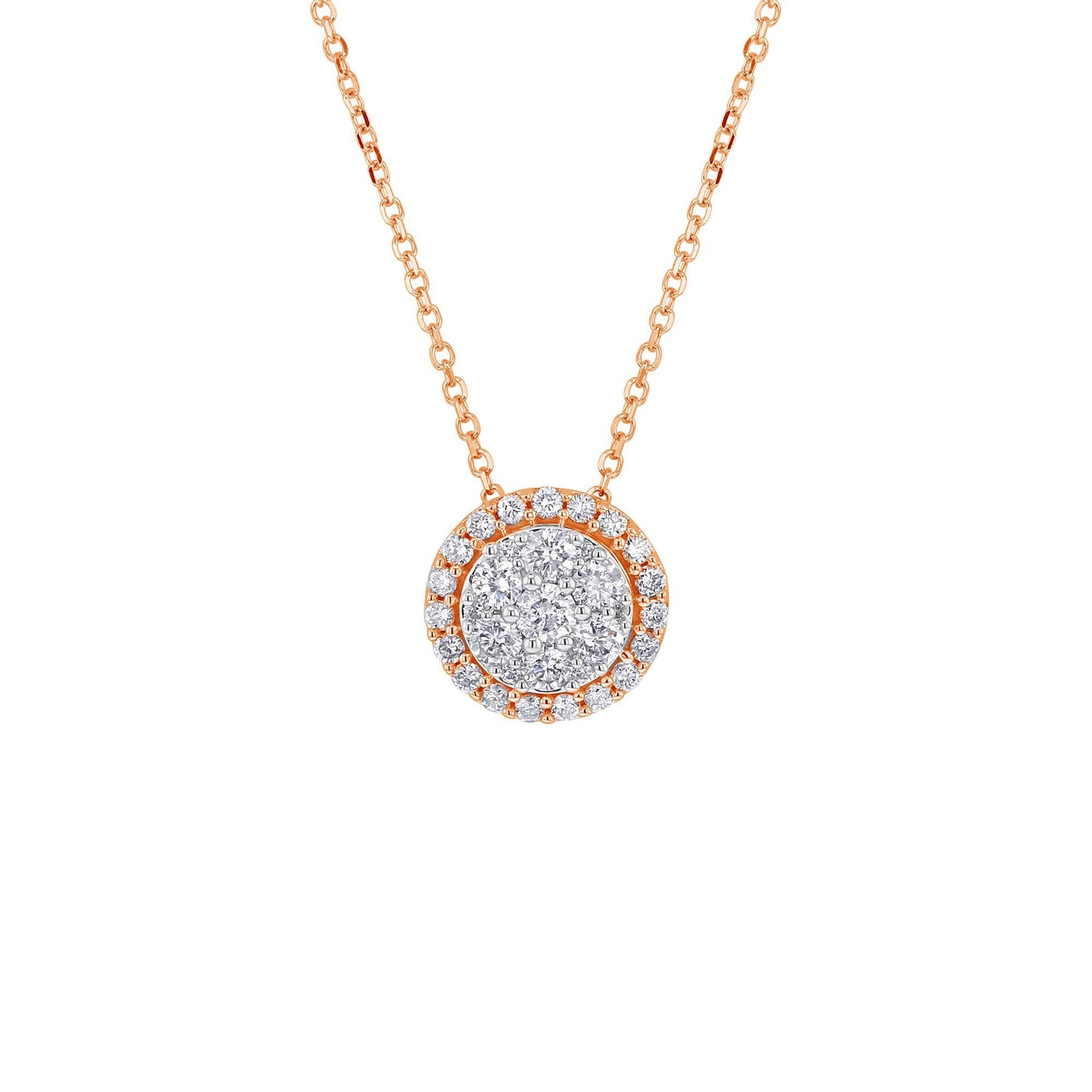 Round Halo Cluster Diamond Necklace