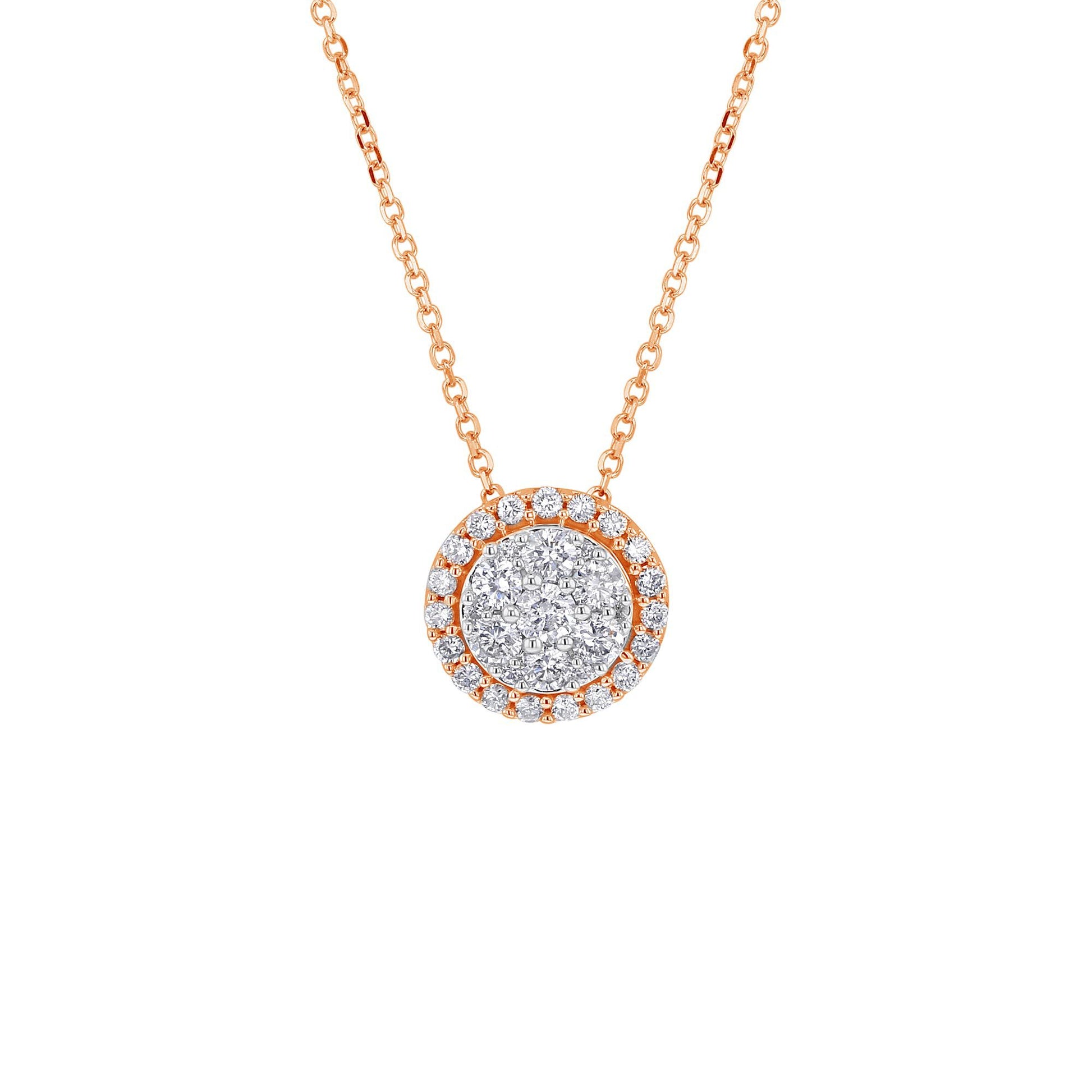 Round Halo Cluster Diamond Necklace