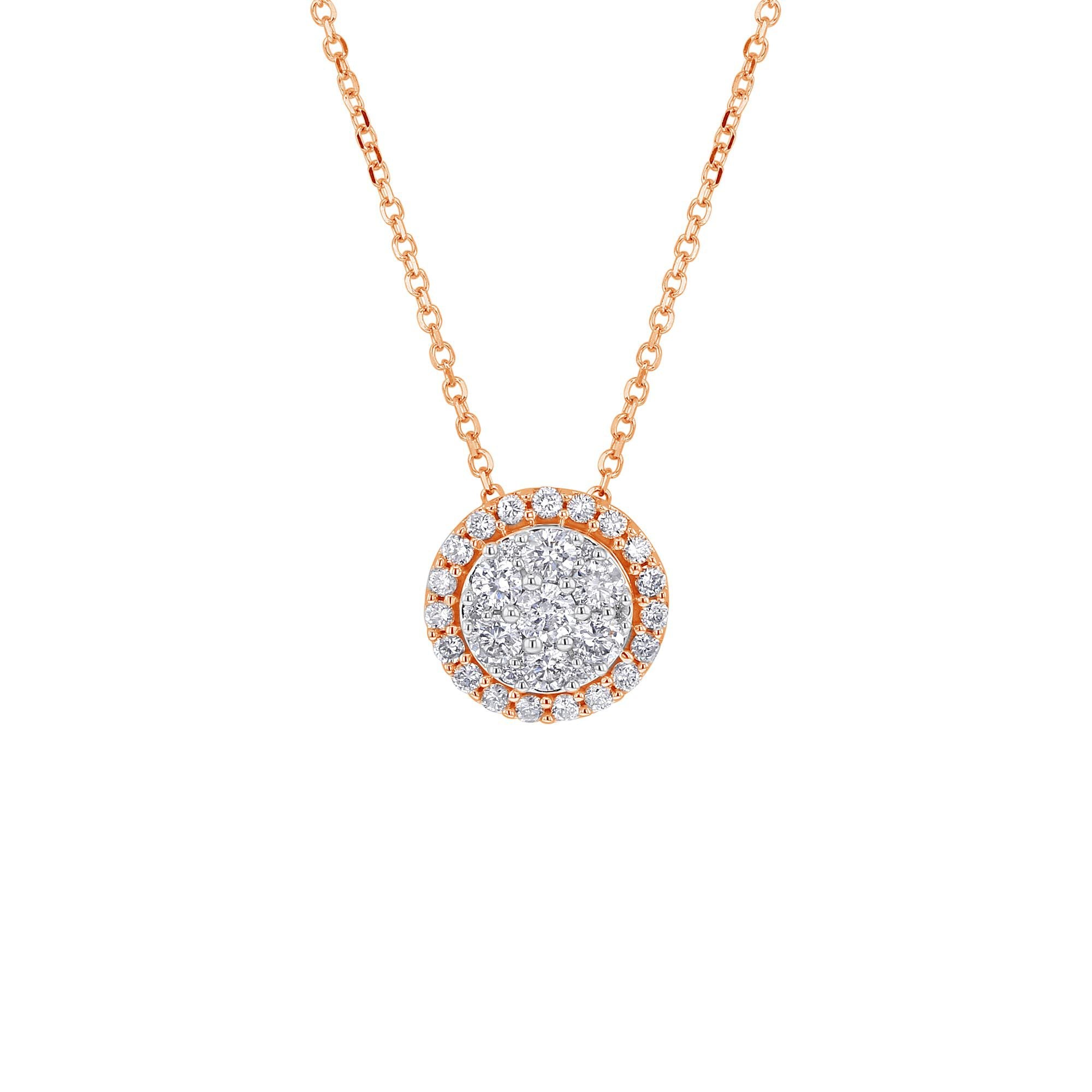 Round Halo Cluster Diamond Necklace