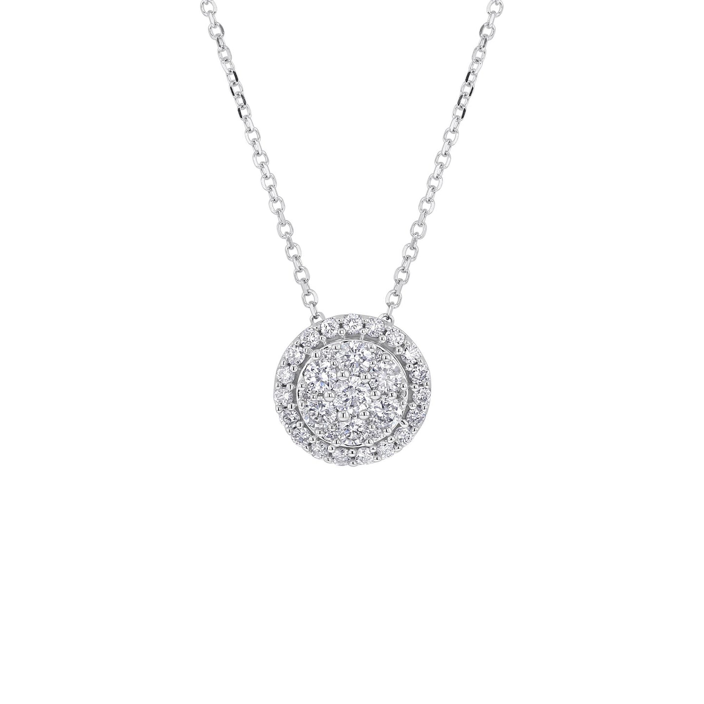 Round Halo Cluster Diamond Necklace