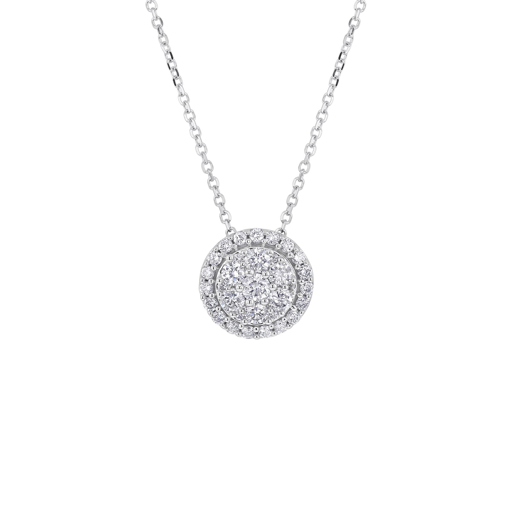 Round Halo Cluster Diamond Necklace