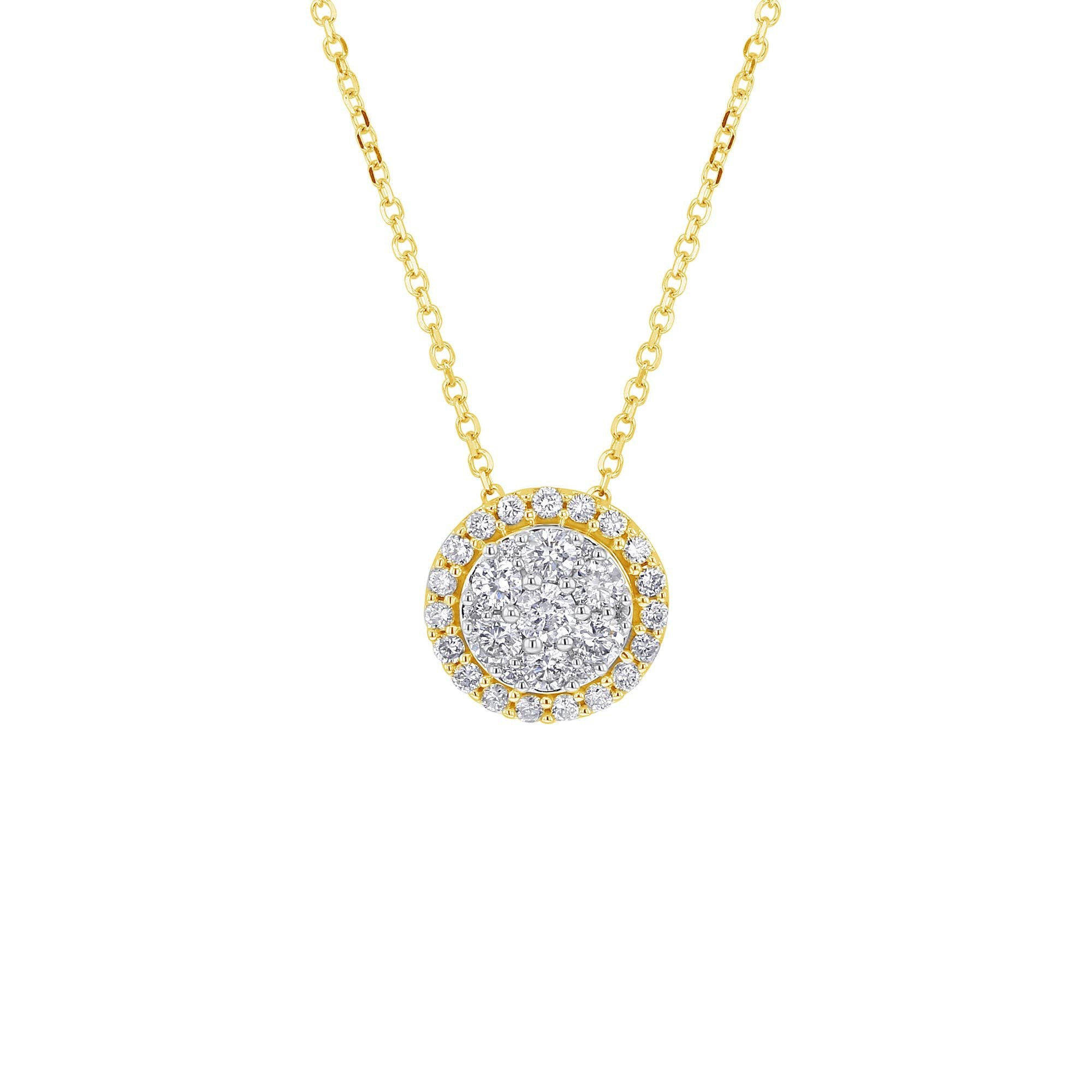 Round Halo Cluster Diamond Necklace