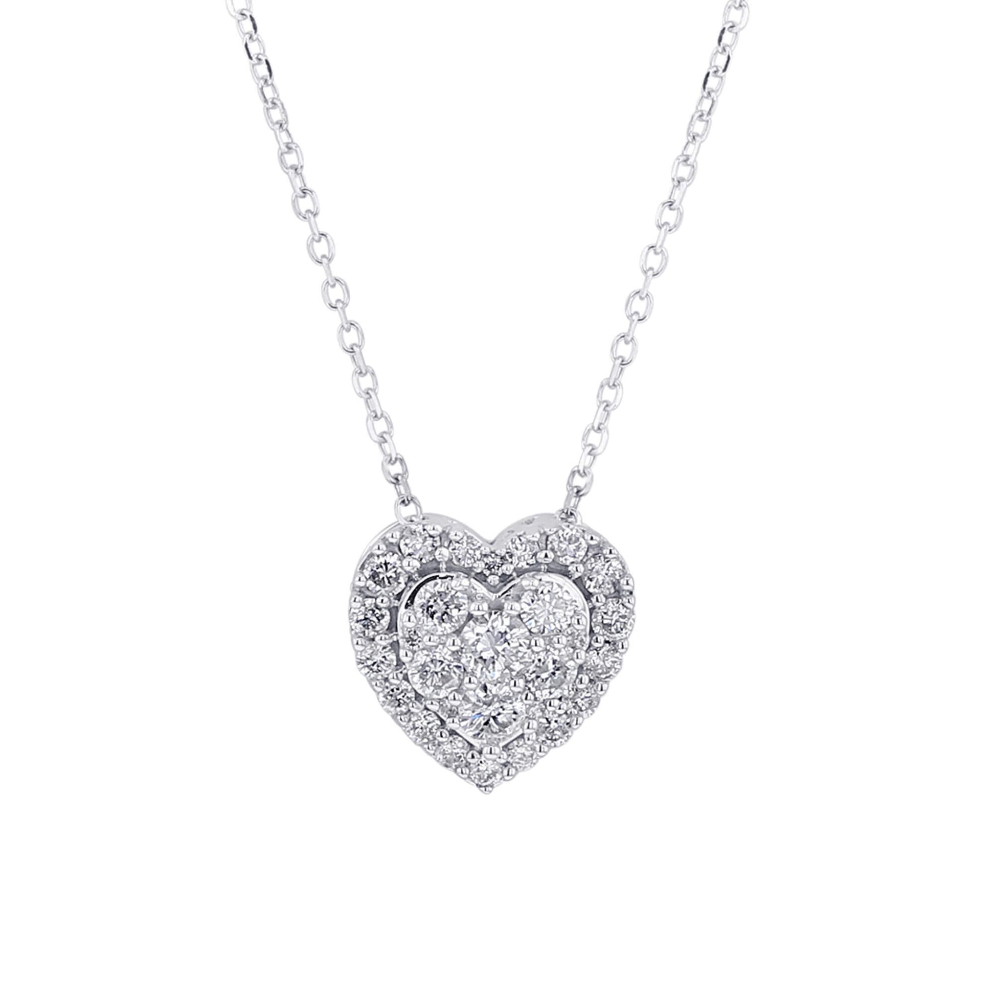 Heart Filled Halo Cluster Diamond Necklace