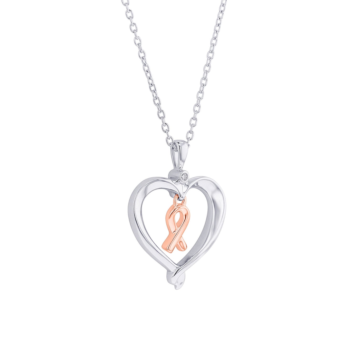 Silver Heart Ribbon Diamond Necklace