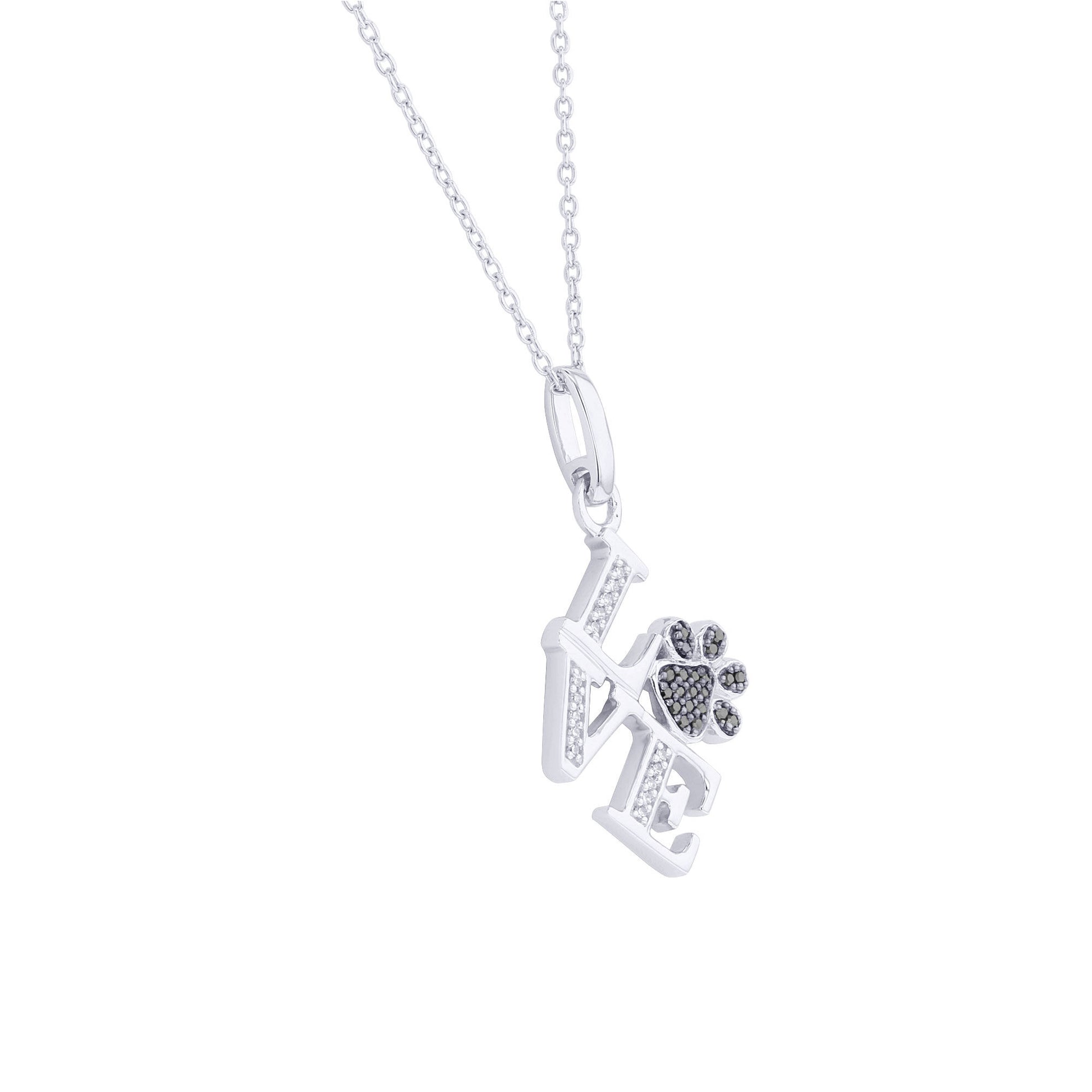 Silver Philly Love Paw Print Black Diamond Necklace