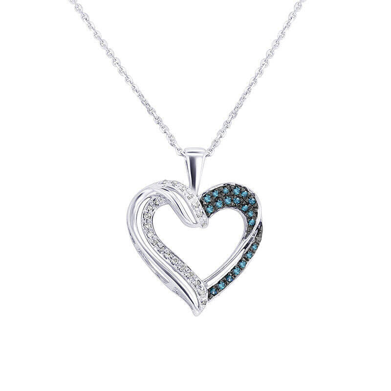 Silver Sky Blue Diamond Twisted Heart Necklace