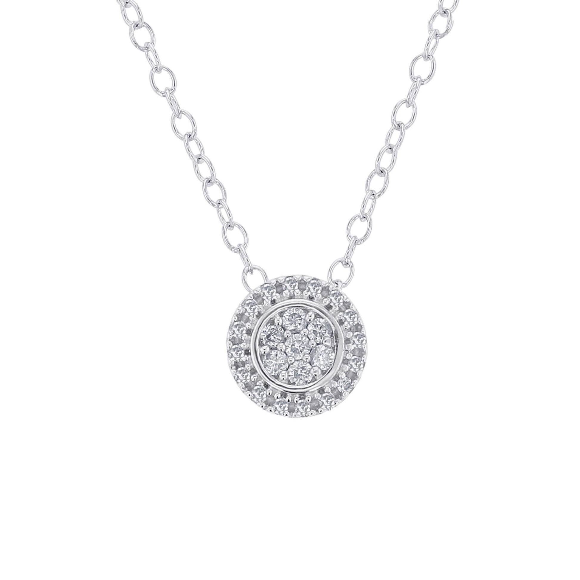 Silver Round Halo Diamond Slide Necklace