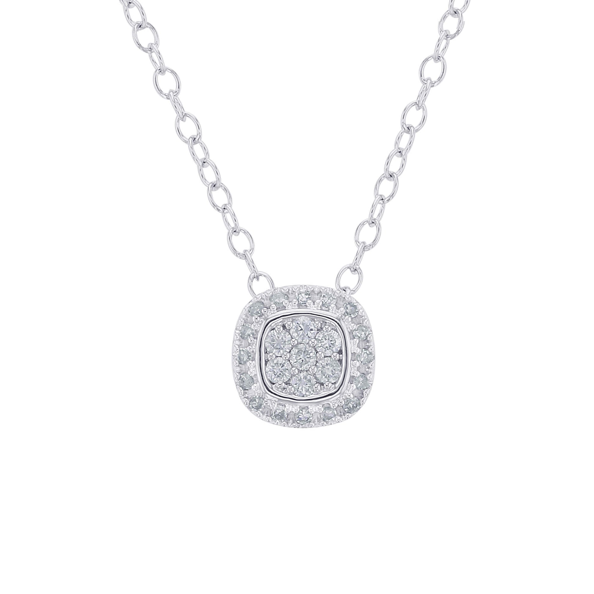 Silver Cushion Halo Diamond Slide Necklace