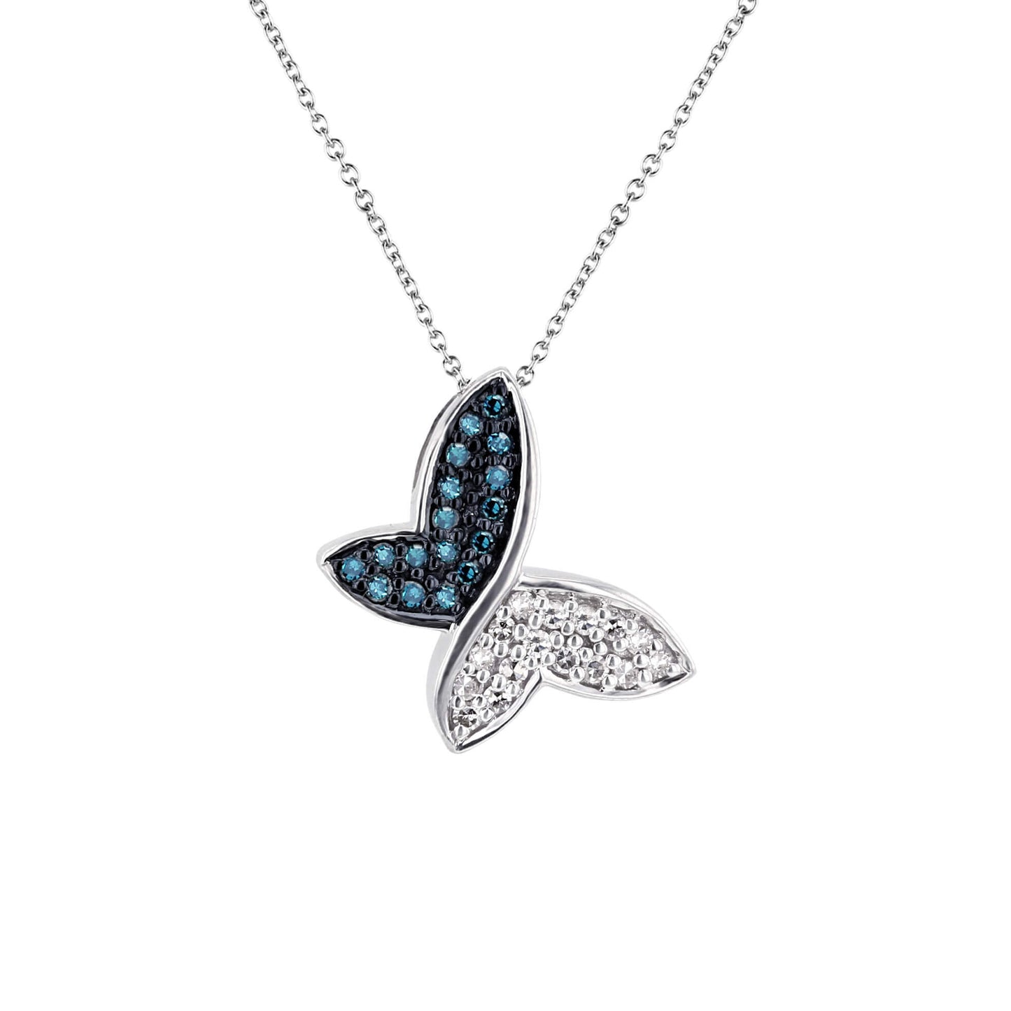 Silver Sky Blue Butterfly Diamond Necklace