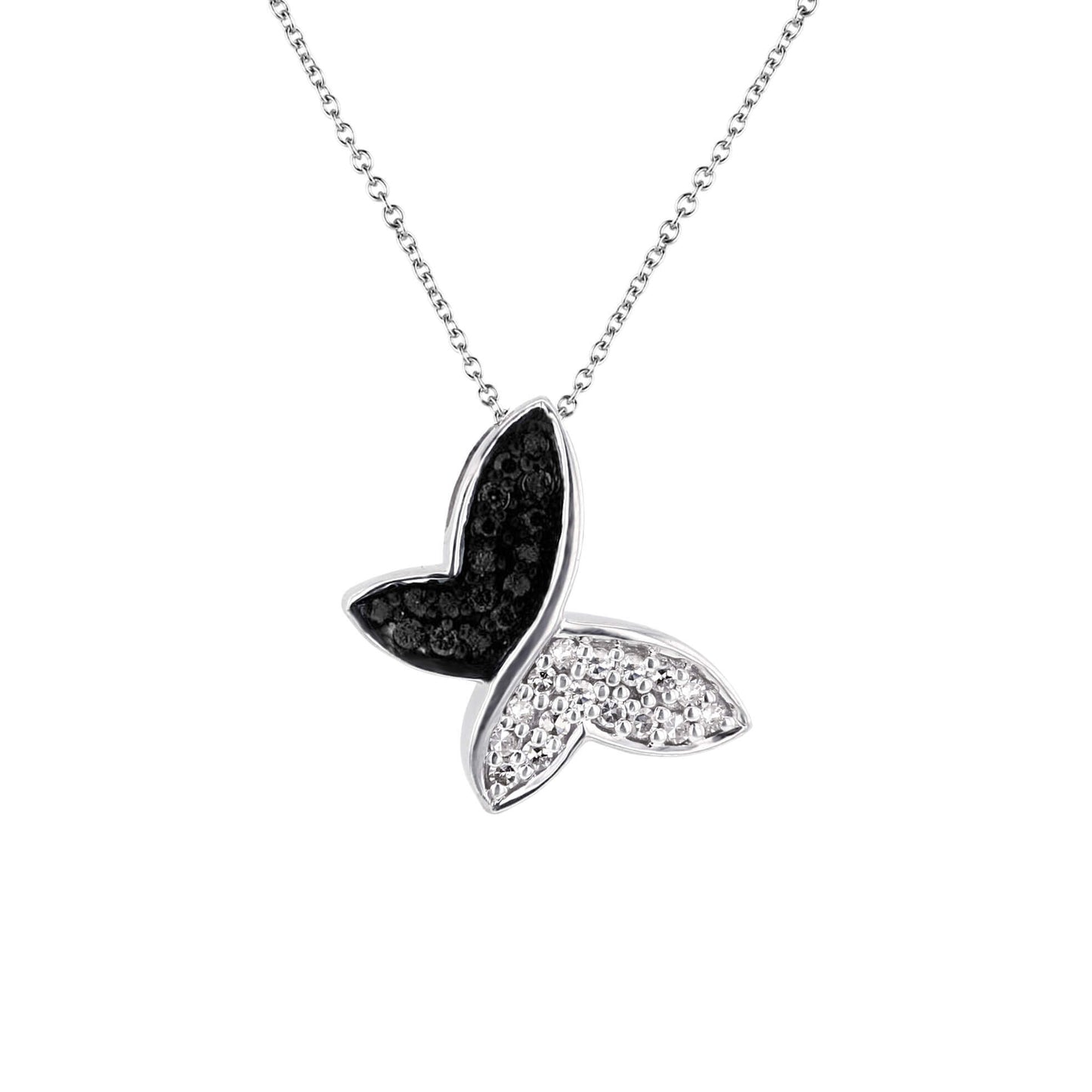 Silver Black and White Butterfly Diamond Necklace