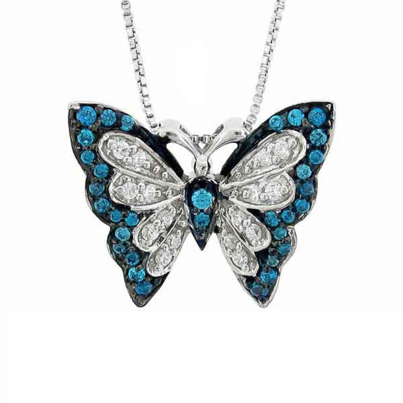 Silver Sky Blue Emperor Butterfly Diamond Necklace