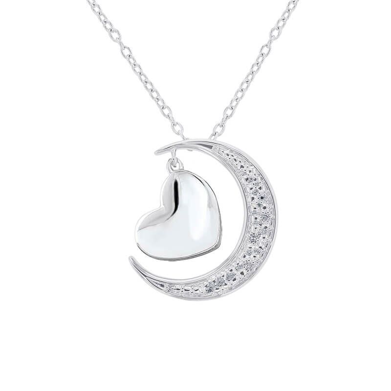 Silver Moon and Back Diamond Necklace