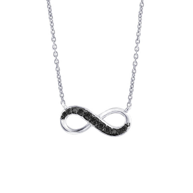 Our white gold infinity black diamond necklace.