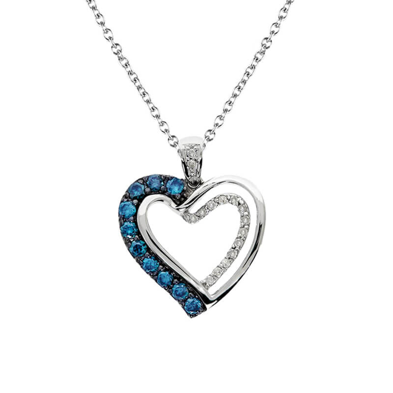 Silver Sky Blue Diamond Cynthia Heart Necklace