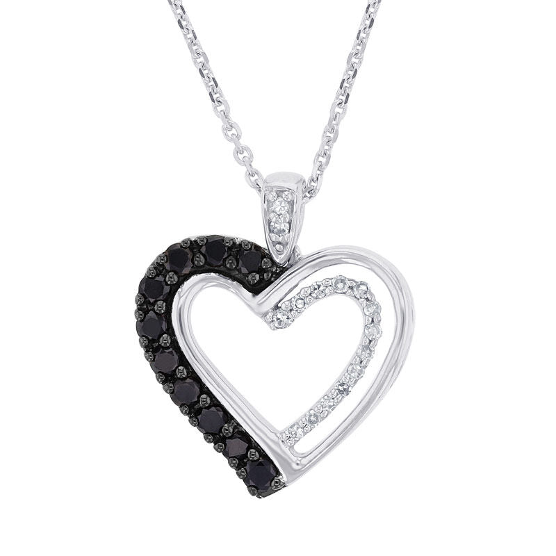 Silver Black & White Cynthia Heart Diamond Necklace
