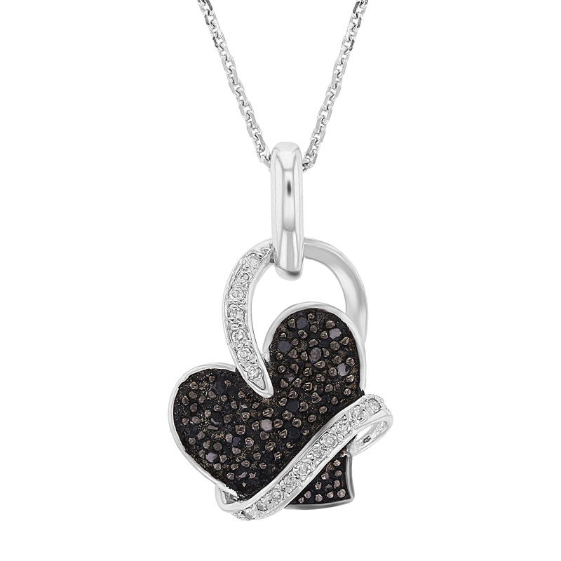 Silver Black & White Hug Heart Diamond Necklace
