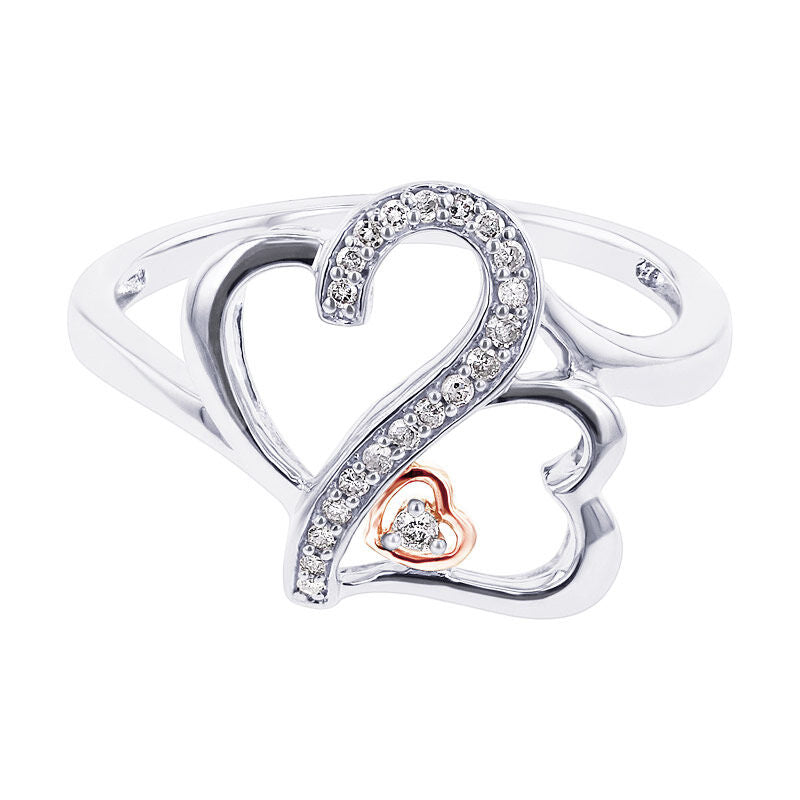 Silver Adjoining Heart Diamond Ring
