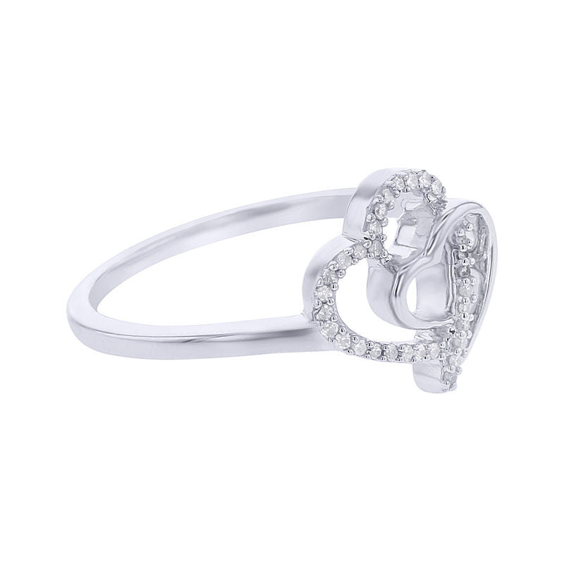 Interlocking Double Heart Silver and Diamond Ring