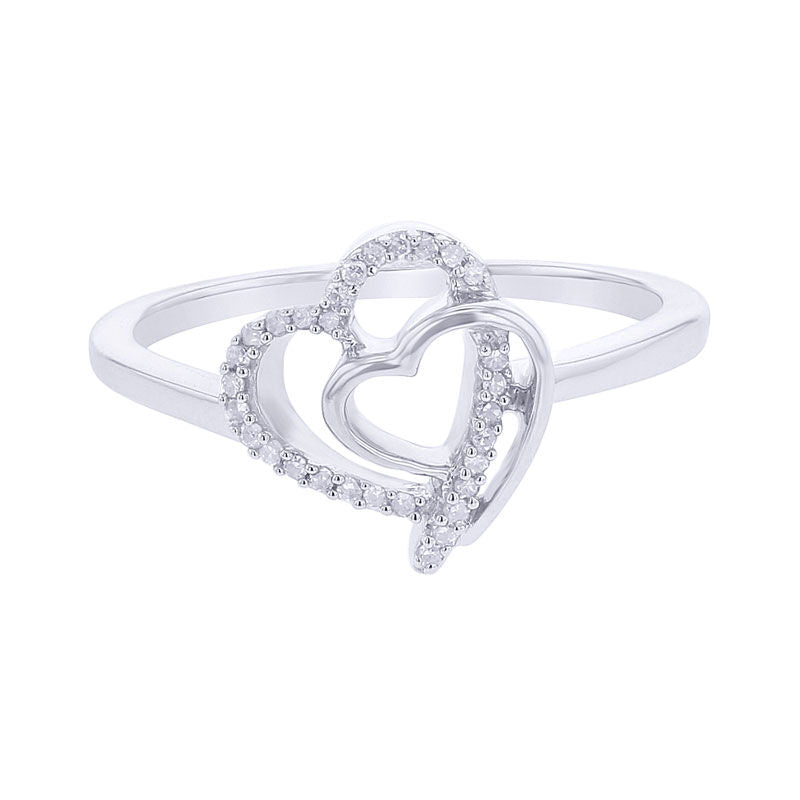 Interlocking Double Heart Silver and Diamond Ring