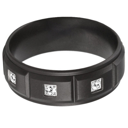 Black Block Titanium Diamond Wedding Ring