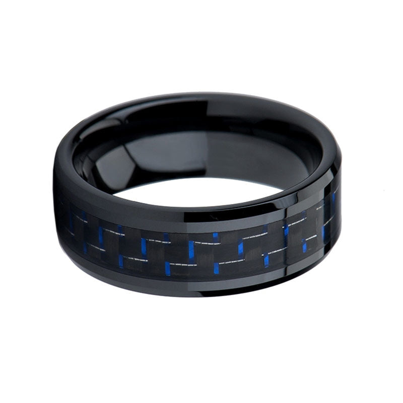 Our flashy black ceramic Aries wedding ring for men.